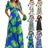 2023 Spring/Summer V-neck Waist-Cinching Printed Wide-Leg Jumpsuit for Women