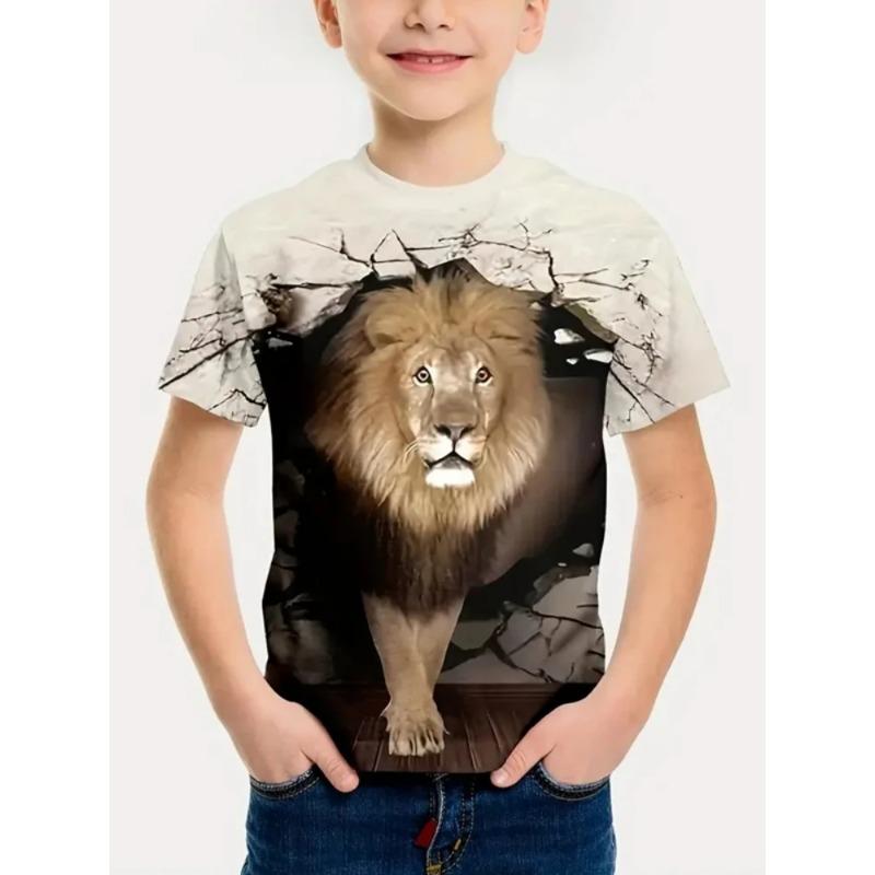 

Children s Clothing Summer Boys Clothes Fashion Round Neck Boys T-Shirt Beast Children Top Animal Lion Children Graphic T Shirts 170