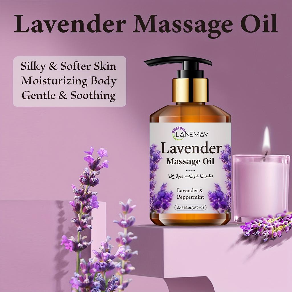 Olio da Massaggio Lavanda e Menta Piperita, Senza Parabeni, Cura del Corpo Idratante e Ammorbidente per Tutti i Tipi di Pelle, Lenitivo per il Tono della Pelle