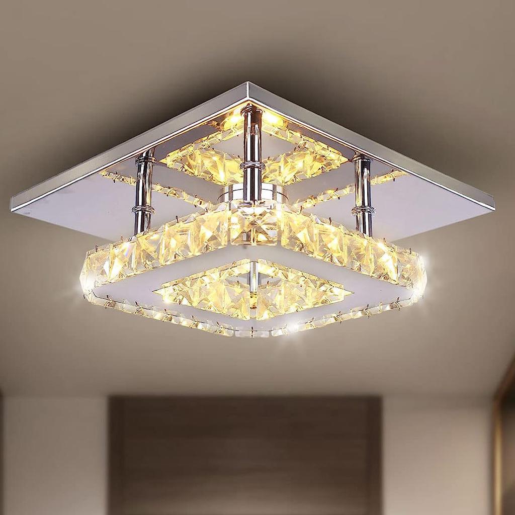 Kleiner LED-Kronleuchter Halbeinbau Kristallbeleuchtung Moderne Deckenkristalllampe für Schlafzimmer Esszimmer Flur (Warm)