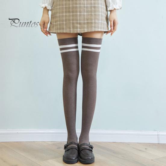 Women Thigh Socks 1 Pair Stockings High Elasticity Soft Solid Color Over The Knee Striped Keep Warm Lolita Flexible Anti-shrink Winter for School