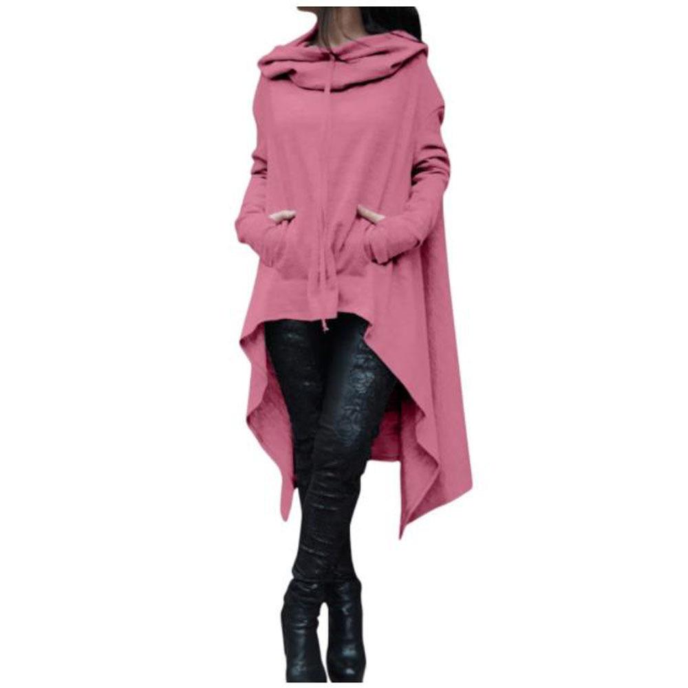 Women's Solid Color Long Hooded Sweatshirt - 10 Colors, 8 Sizes Available.