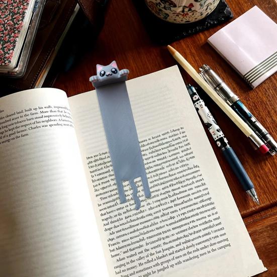 Hanging Cat Bookmark Plastic 3D Printed Long Body Kitten Book Page Marker Animal Decoration Book Lovers Birthday Christmas Gift