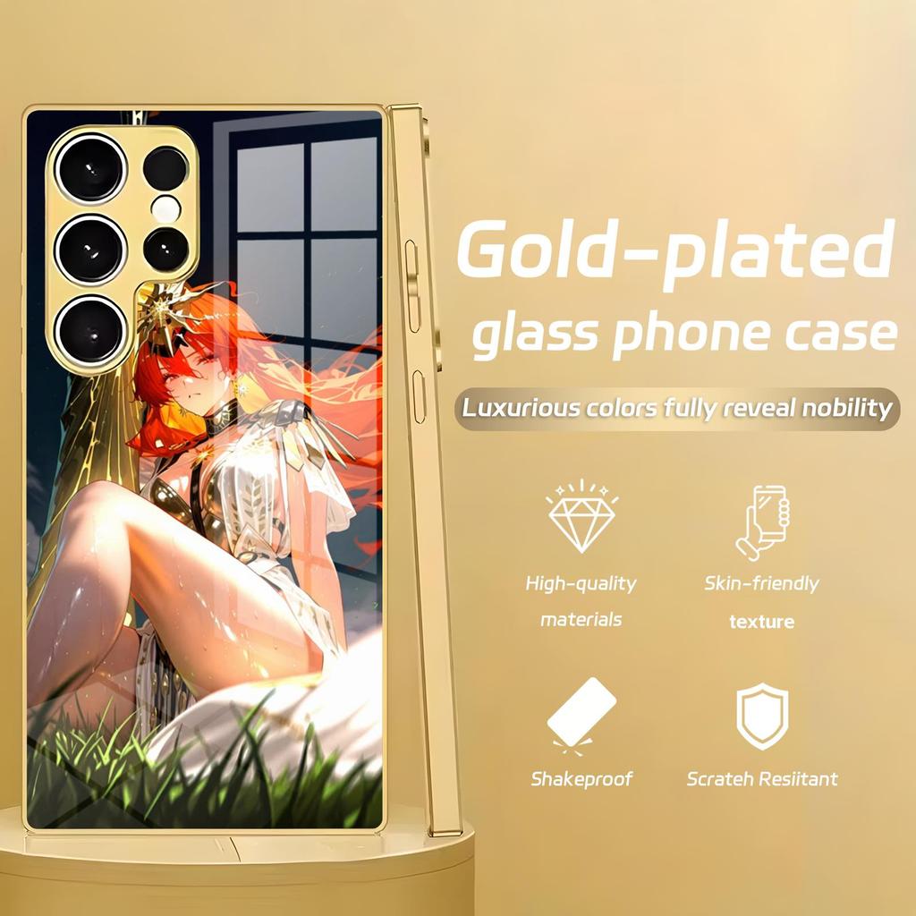 Phone Case For Samsung S26 S25 S24 S23 S22 S21 Plus Ultra Note20 Electroplated glass Phone Case Wuthering Waves AUGUSTA