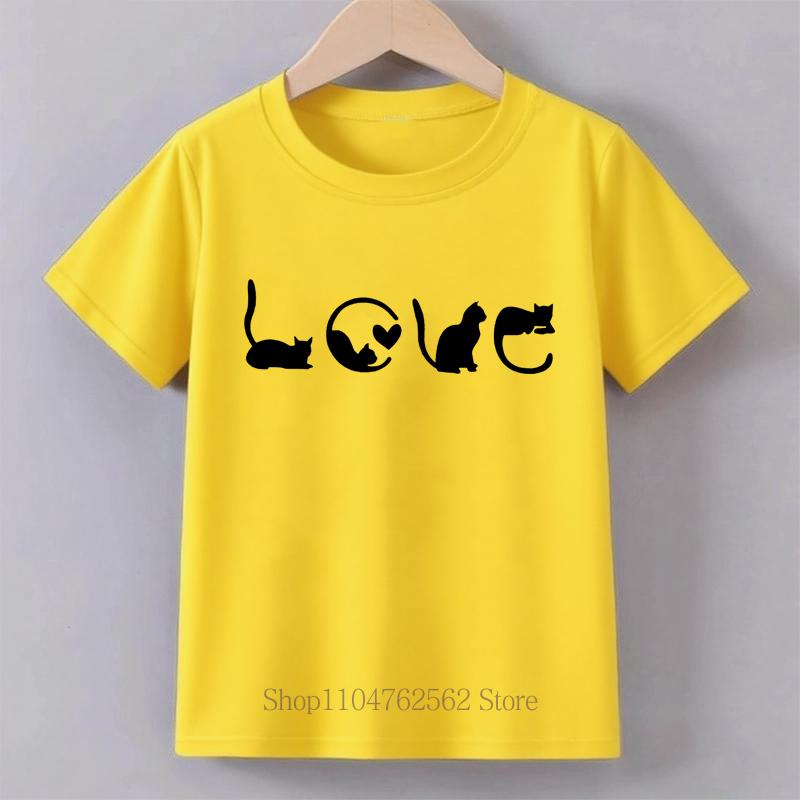 Cute Cats Graphic Print Childrens Clothing Summer Girls Kawaii Fashion Funny Tops Kids Colorful Crew Neck Short Sleeve Tshirts