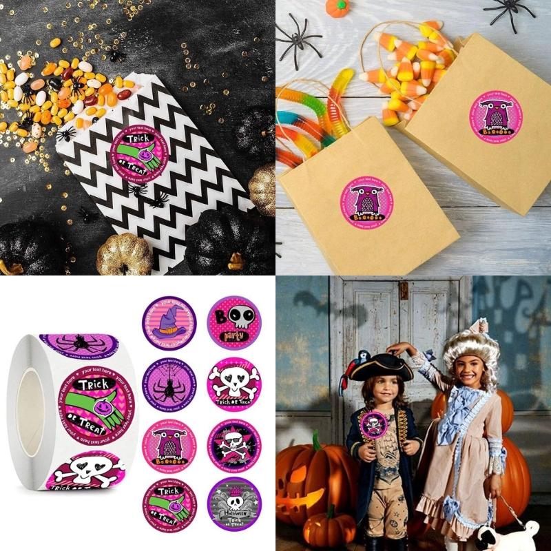 Abzieh- und Klebe-Halloween-Dekorationen Cartoon-Spinnen Schädel Aufkleber Rolle Runde Aufkleberrolle Für Mehrere Oberflächen