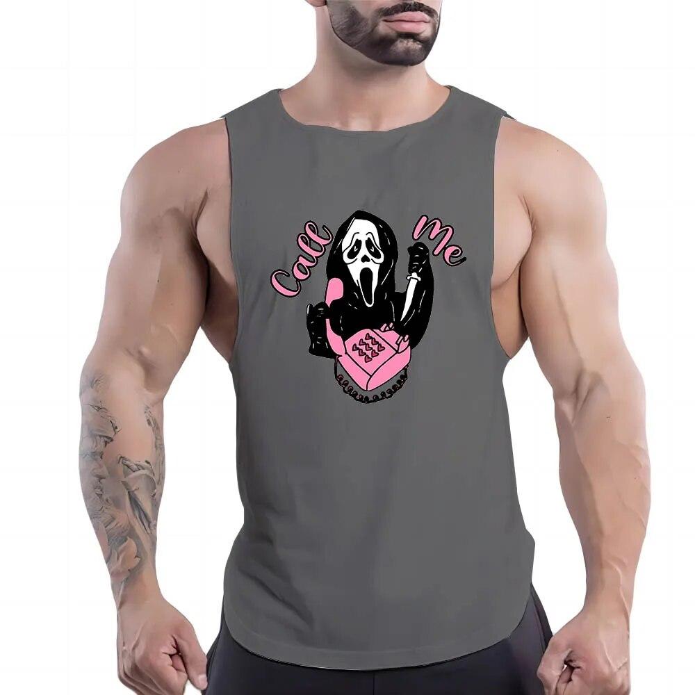 Sommer Herren Fitness Outdoor Sport Rundhalsweste Totenkopfmuster 2D Gedruckt Jugend Trend Atmungsaktives Ärmelloses Shirt
