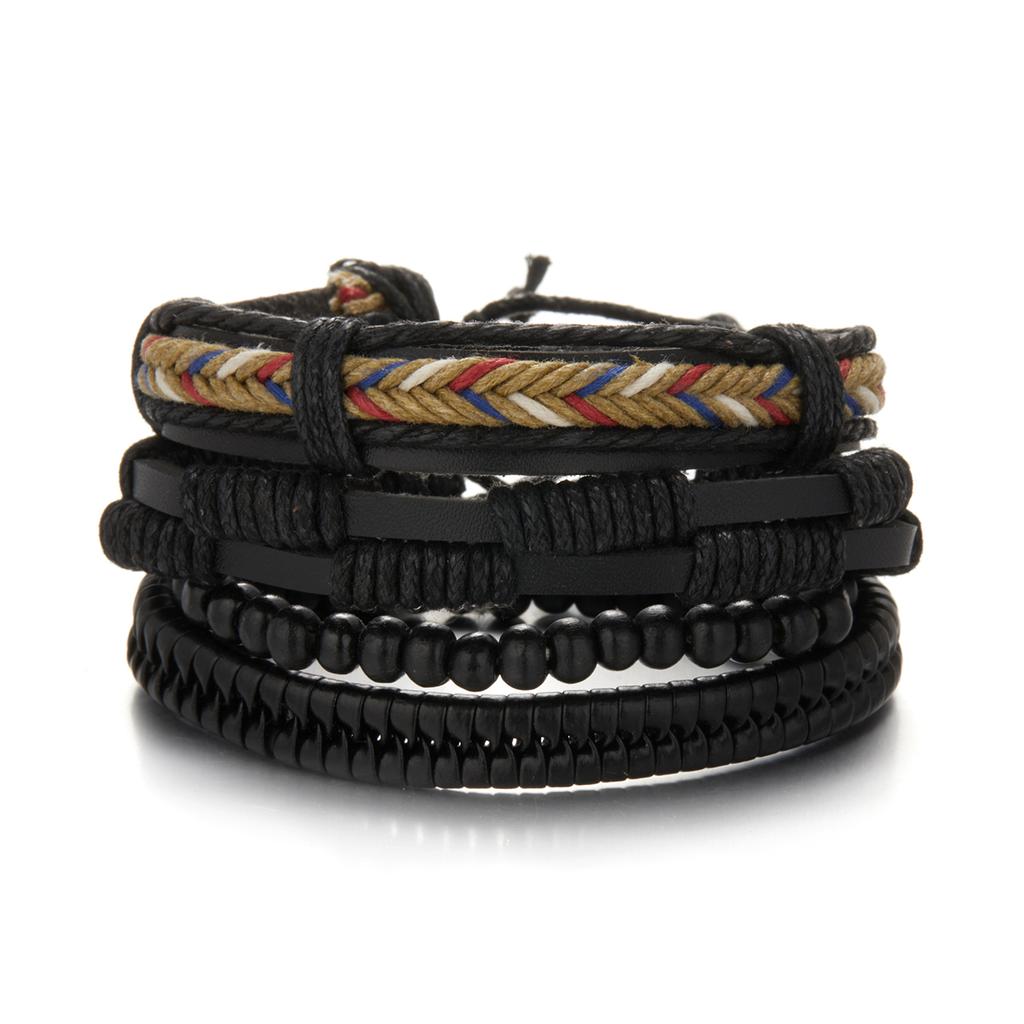 Trendy Braided Wrap Leather Bracelets Men Vintage Cross Dumbbell Guitar Charm Wood Beads Male Wristbands Jewelry Pulsera Hombre