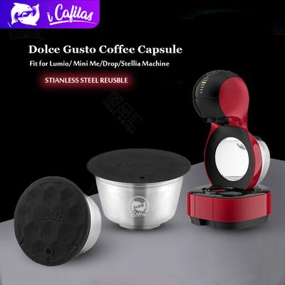 [HR-104] Reusable Coffee Capsule Pod Coffee Filters Stainless Steel Crema Maker Cups Tamper Clip for Dolce Gusto LUMIO Machine EDG,Mini Me