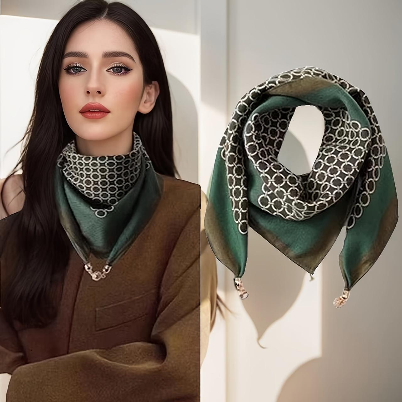 

Елегантний чорний квадратний шарф у смужку в стилі бохо з магнітною застібкою - універсальний, теплий і вітрозахисний для жінок