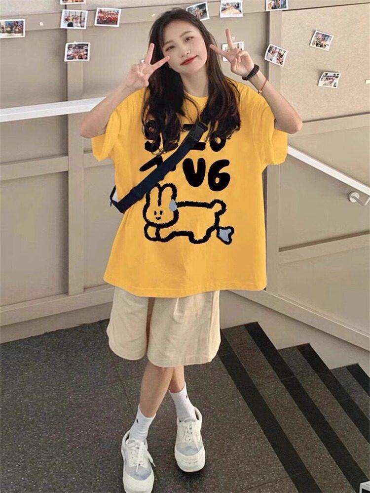 

Trendy Unisex Streetwear Cotton T-Shirt: Hip Hop Half Sleeve Plus Size M (80-100 jin) жёлтый