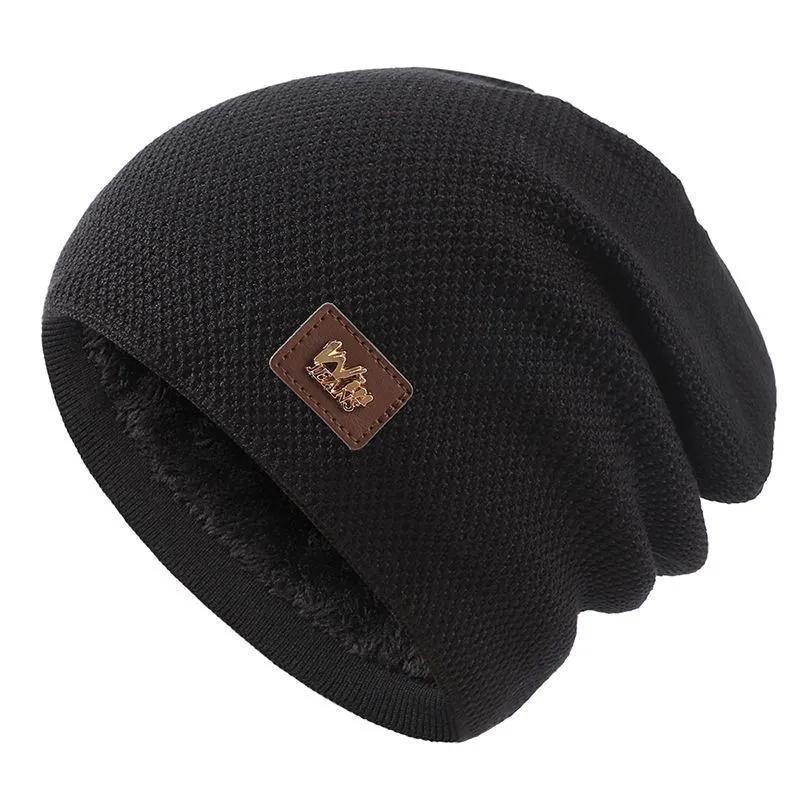 WTEMPO Men's Autumn Winter Windproof Outdoor Cycling Knitted Hats Couple Solid Color Plush Cold-proof Warm Soft Hats