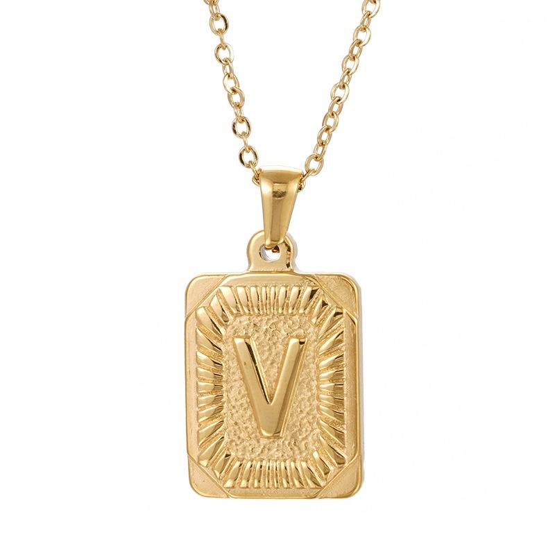 Stylish 18k Gold Stainless Steel Letter Pendant Necklace For Men O-type Cross Chain Non-fading