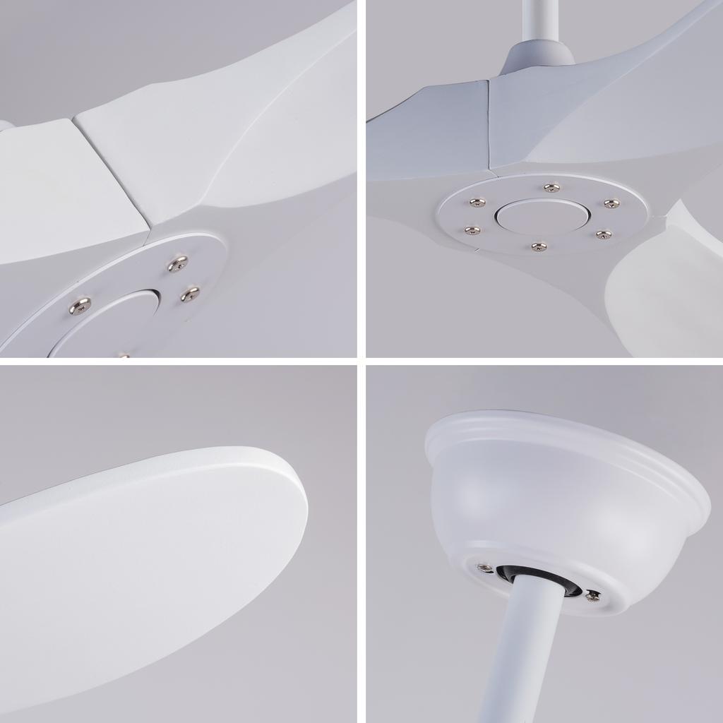 Ventilatore da soffitto da 70 pollici bianco, 3 pale in legno massello, senza illuminazione, con telecomando, funzionamento reversibile a 6 velocità e funzione di memoria della velocità