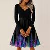 Women's Casual Fashion V-neck Long Sleeved Retro Christmas Print Retro Dress