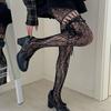 Black White Bow Knot Tights Women Sexy Hollow-Out Y2K Mesh Stockings Jk Uniform Bow Lace Flower Hollow Pantyhose Stockings
