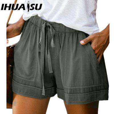 IHUASU Women's Casual Loose Elastic Waist Plus Size Shorts with Pockets Trousers