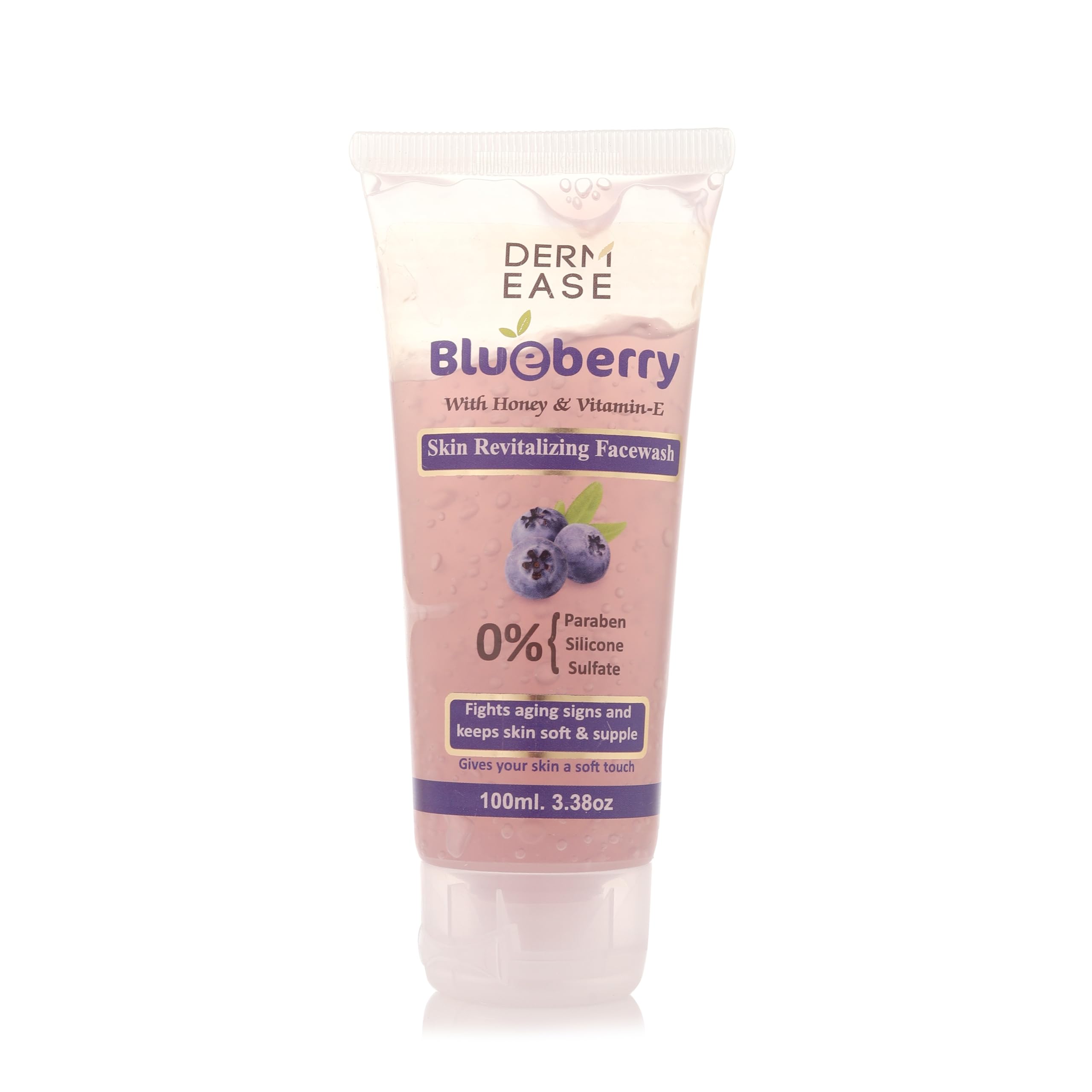 DERM EASE Blueberry Face Wash with Honey & Vitamin E (100 ML) | Blueberry Extract for Supple & Plump Skin | Paraben & Sulphate Free