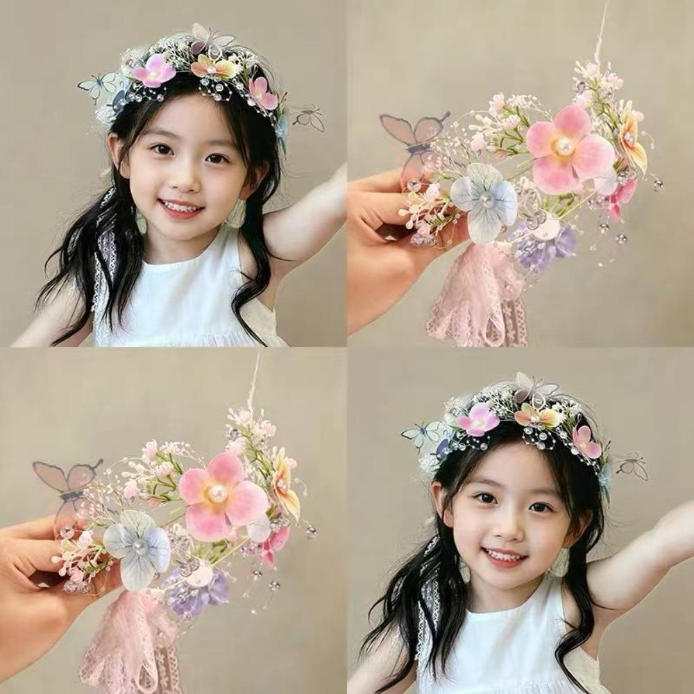 Lace Bow Flower Butterfly Headband Rhinestone Decor Lolita Headband Elegant Pearl Headband Kids