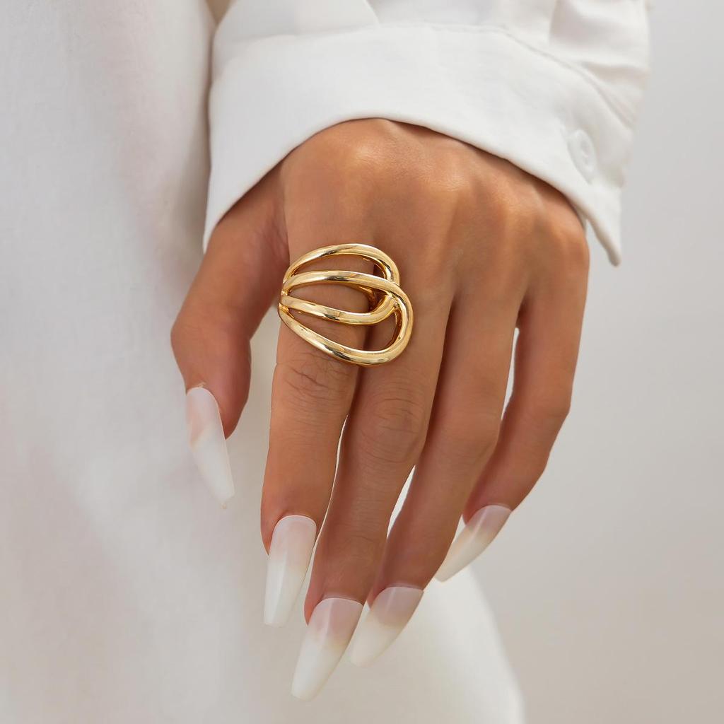 Fashion High Sense of Simplicity Ring Light Luxury Glossy Geometric Irregular Ring Ins Wind Personality Wind Tide Commuter Women's Jewellery