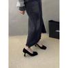 Temperament black suede high heels women's 2025 spring and summer new square head Japanese professional versatile commuter medium heel single shoes