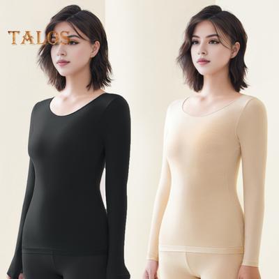Maglie termiche da donna, scollo tondo, manica lunga, vestibilità attillata, tinta unita, biancheria intima termica elastica alta