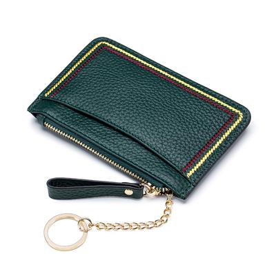 Damen-Mini-Geldbörse aus echtem Leder in Kontrastfarbe und Schlüsselanhänger-Brieftasche