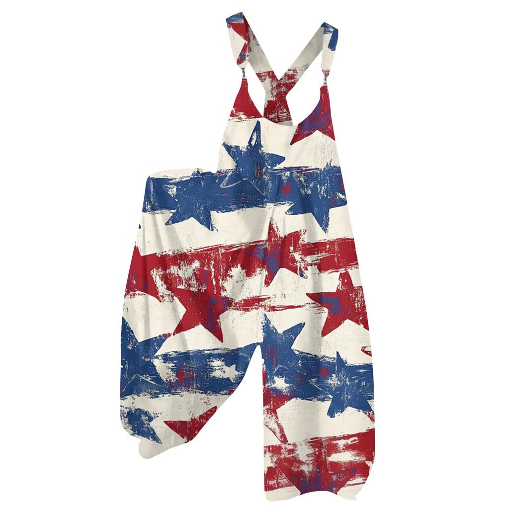 Damen Sommer Overalls Blumendruck Vintage Jumpsuit (Nicht verstellbare Träger)