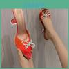 Tacchi Alti con Cinturino a Fiocco di Cristallo Stile Europeo per Donna con Tomaia in PVC e Suola in Gomma