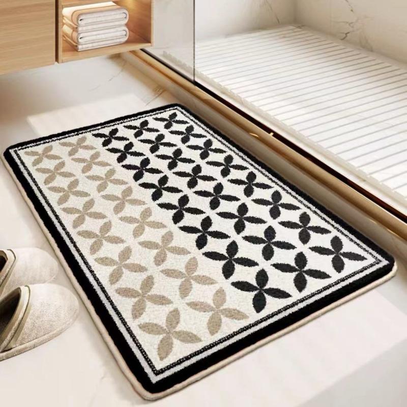 Thick Imitation Cashmere Floor Mat, Simple Water Absorbing and Anti Slip Bathroom Water Absorbing Floor Mat