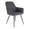 Dining Chair - Harbo - Dark Grey Synthetic Leather - Black Metal Legs - Armrests Included