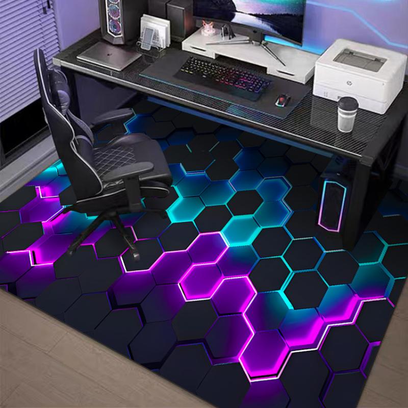 VIKAMA Neon Hexagonal Esports Room Carpet Anti Slip Washable Swivel Chair Floor Mat Wear Resistant and Durable Home Decoration
