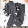 Children's Casual Set: Winter Girls' Loose-Fit Fleece-Lined Patchwork Sweatshirt and Sweatpants Two-Piece Set