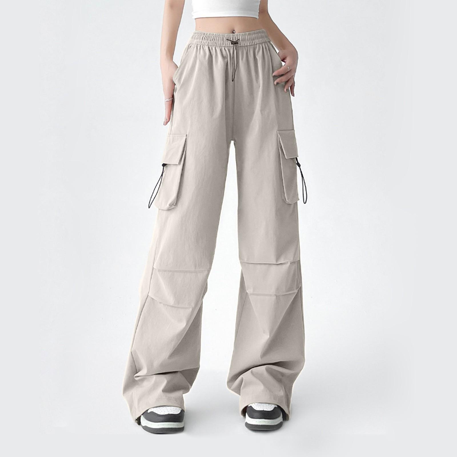 

Модні для дівчат широкі брюки-десантники-карго Спортивні штани для альпінізму з високою талією Вільні ретро-кежуал-штурмовики XL білий