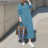 Women Casual Turn Down Collar Loose Long Sleeve Shirt Dress