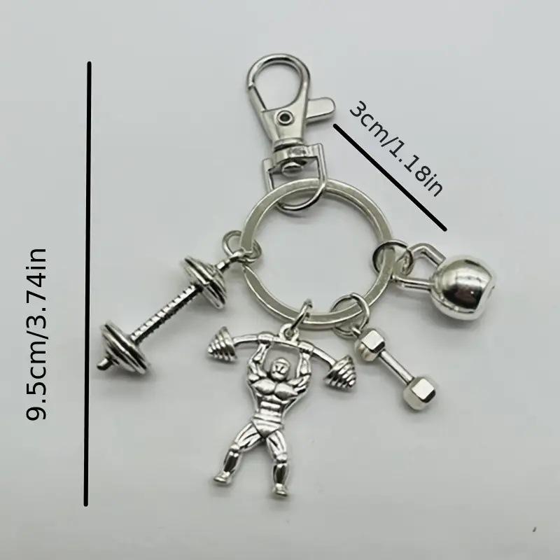 Men's Gym Keychain: Barbell, Dumbbell & Kettlebell Pendant