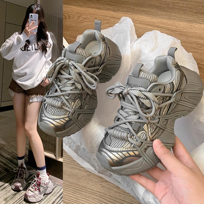 

Daddy Shoes Women 2024 Осень и зима Европейский серый сетчатый дышащий Niche Paris Daddy Shoes Women Повседневные кроссовки для женщин 35 серый