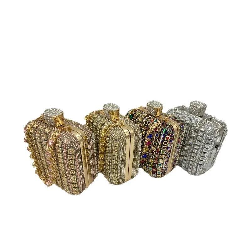 Handmade Diamond Encrusted Square Clutch Evening Bag Small Size Portable Sparkling Polyester Fiber Dinner Bag for Women