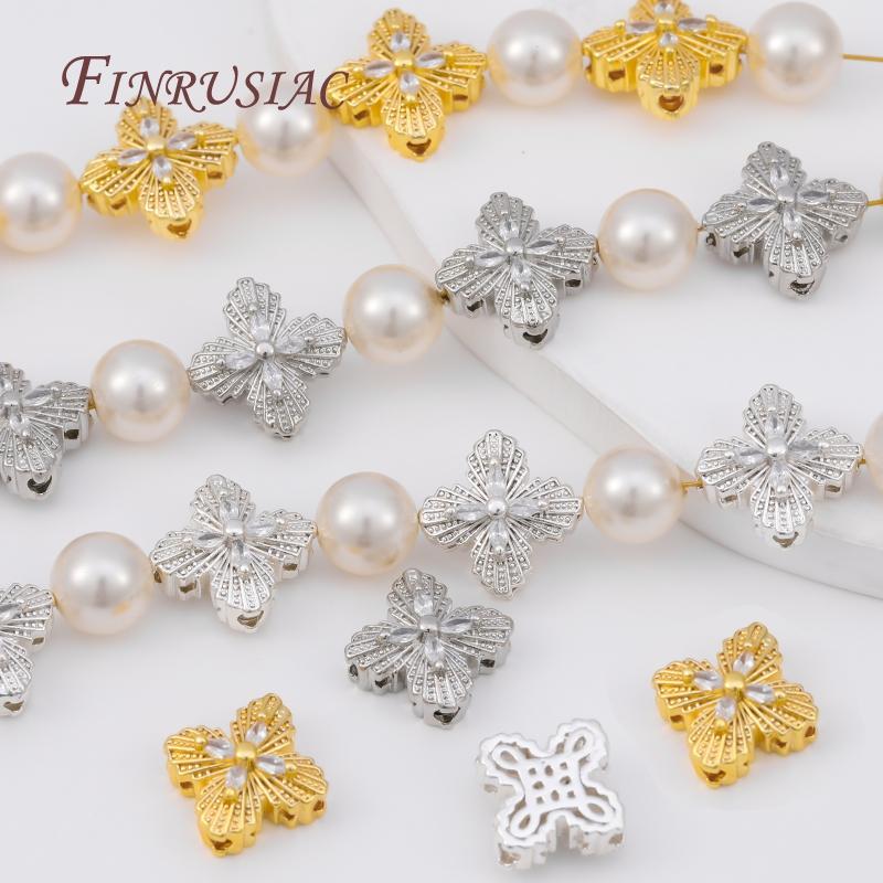 2/4pcs 18K Gold Plated Zircon Flower Beads For Creating Jewelry Making,Metal Separator Beads,DIY Bracelets Necklaces Accessories
