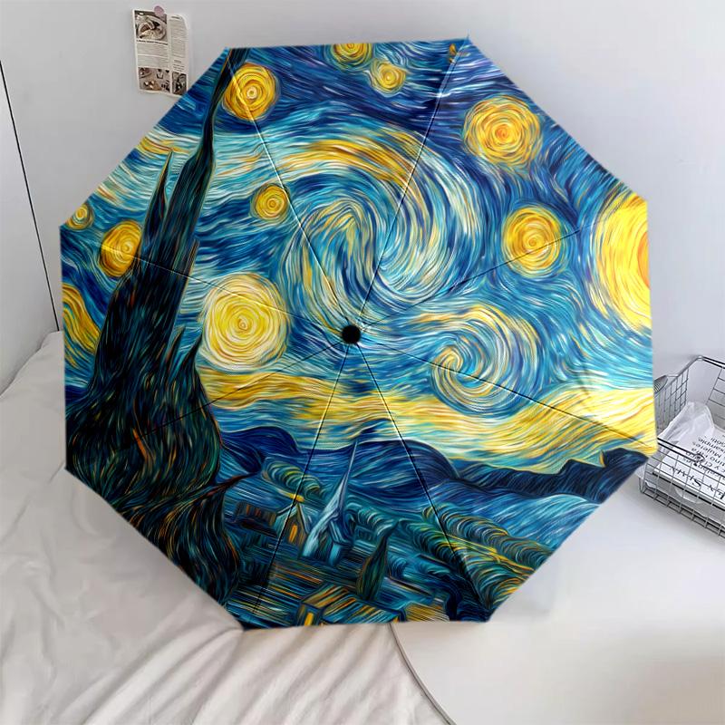 Starry Sky Puzzle Pattern, Automatic Folding Umbrella, Portable and Foldable Design, 8 Ribs, a Christmas or Birthday Gift.