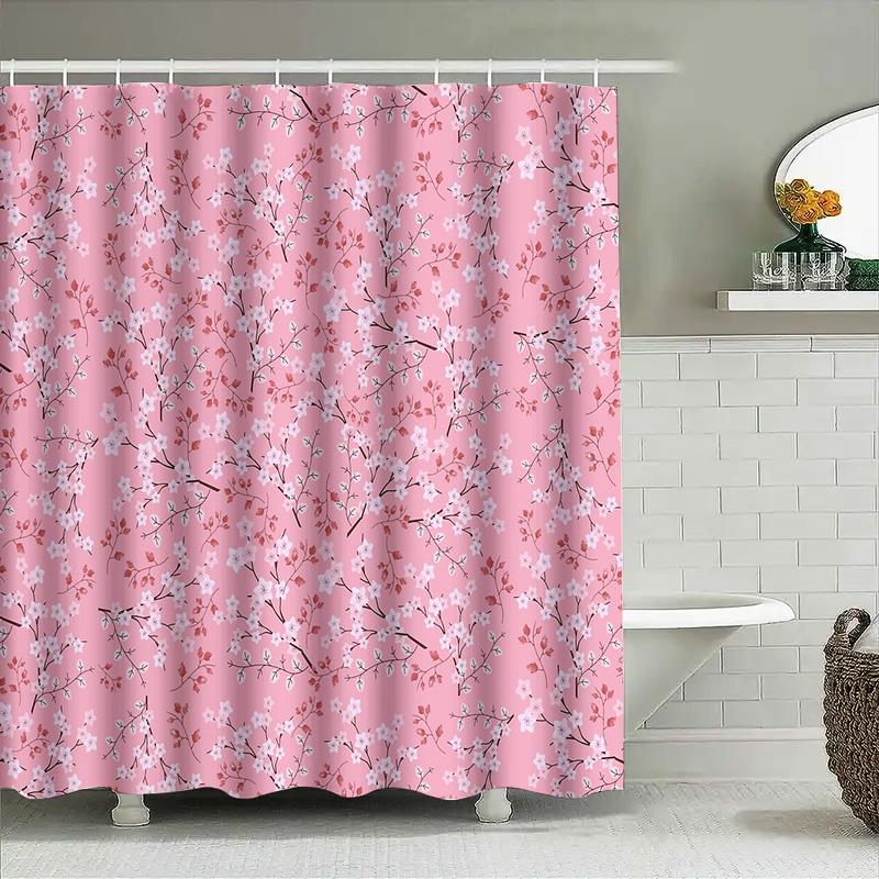 Floral Shower Curtain Botanical Flowers Patterned Fabric Bathroom Decor Washable Waterproof Vintage Farmhouse Style Home