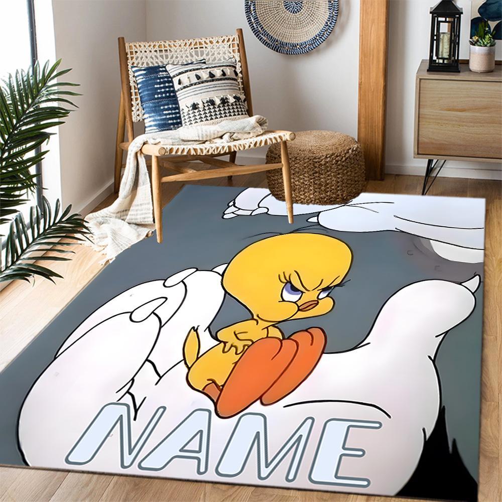 Looney Tweety Clouds Customize Your Name Area Rug Suitable for Game Room Outdoor Kitchen Balcony Anti-slip Rug Decorate Offices Wedding Party Gift