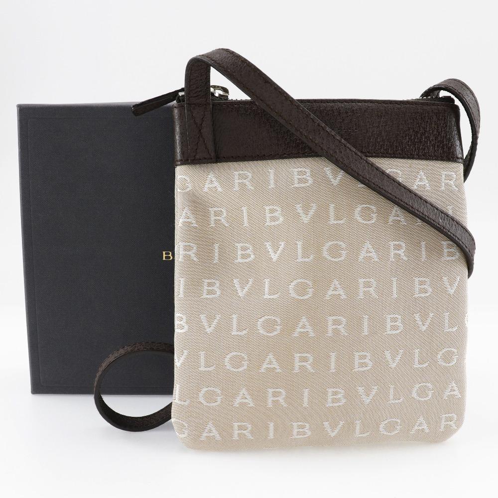 Bvlgari Logo Mania Shoulder Bag Pochette beige/Brown Canvas/leather Unisex Used