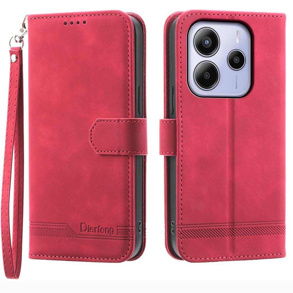 DIERFENG DF-03 For Xiaomi Redmi Note 14 4G (164.84mm) Case Lines Imprint Wallet Leather Phone Cover