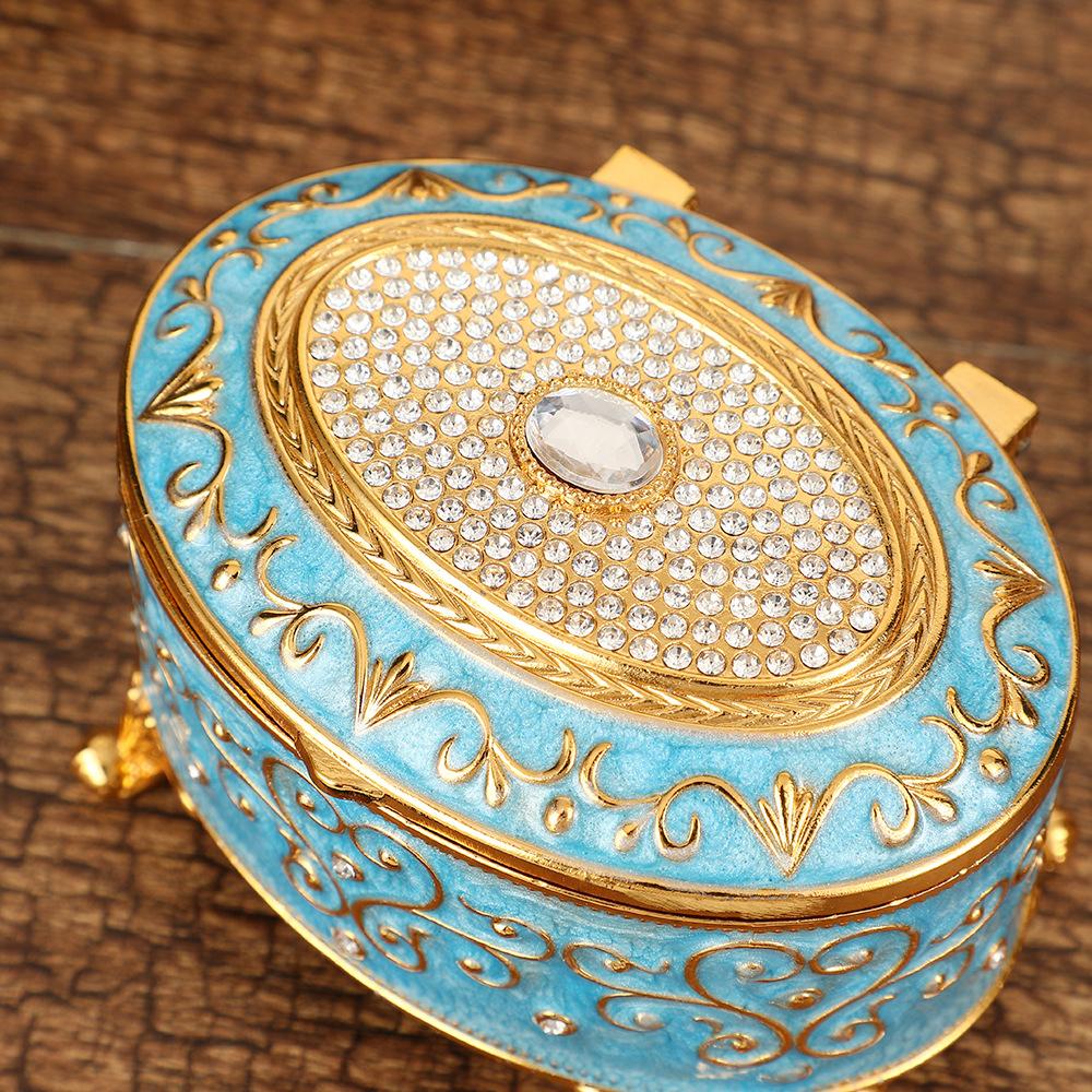European Light Luxury Retro Jewelry Box Diamond-encrusted Oval Jewelry Box Zinc Alloy Fashion Exquisite Jewelry Storage Box