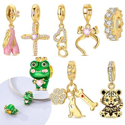 Original Charms Copper Golden Bow Pendant Cross Claws Cute Frog Beads Fit Bracelet Women Jewelry Diy Gift Acessory