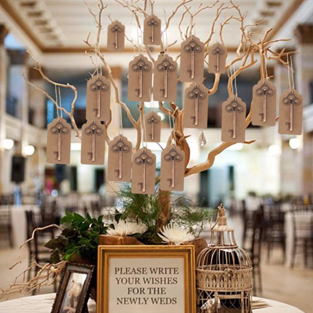 40 ks Otevírák na klíče Barva mědi Kostlivý klíč Otevírák na pivo s personalizovanými samolepicími kartičkami dárek pro svatbu Zásnubní párty