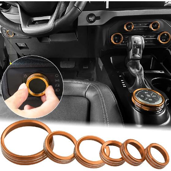 for -2025 Ford Bronco AC Knob Cover Accessories Center Console Switch Volume Temp Control Button Ring Trim-Red 6Pcs (Not fit Bronco Sport)