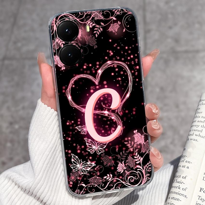 Initial Letter A-Z Fashion Phone Case For Xiaomi Poco X7 X6 X5 X4 X3 Pro C85 C75 C71 C51 C50 Black TPU Soft Silicone Protective Shell For Xiaomi Cover