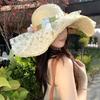 Breathable Vacation Beach Cap Flower Woven Sun Cap Solid Color Lafite Straw Hat  Carnival